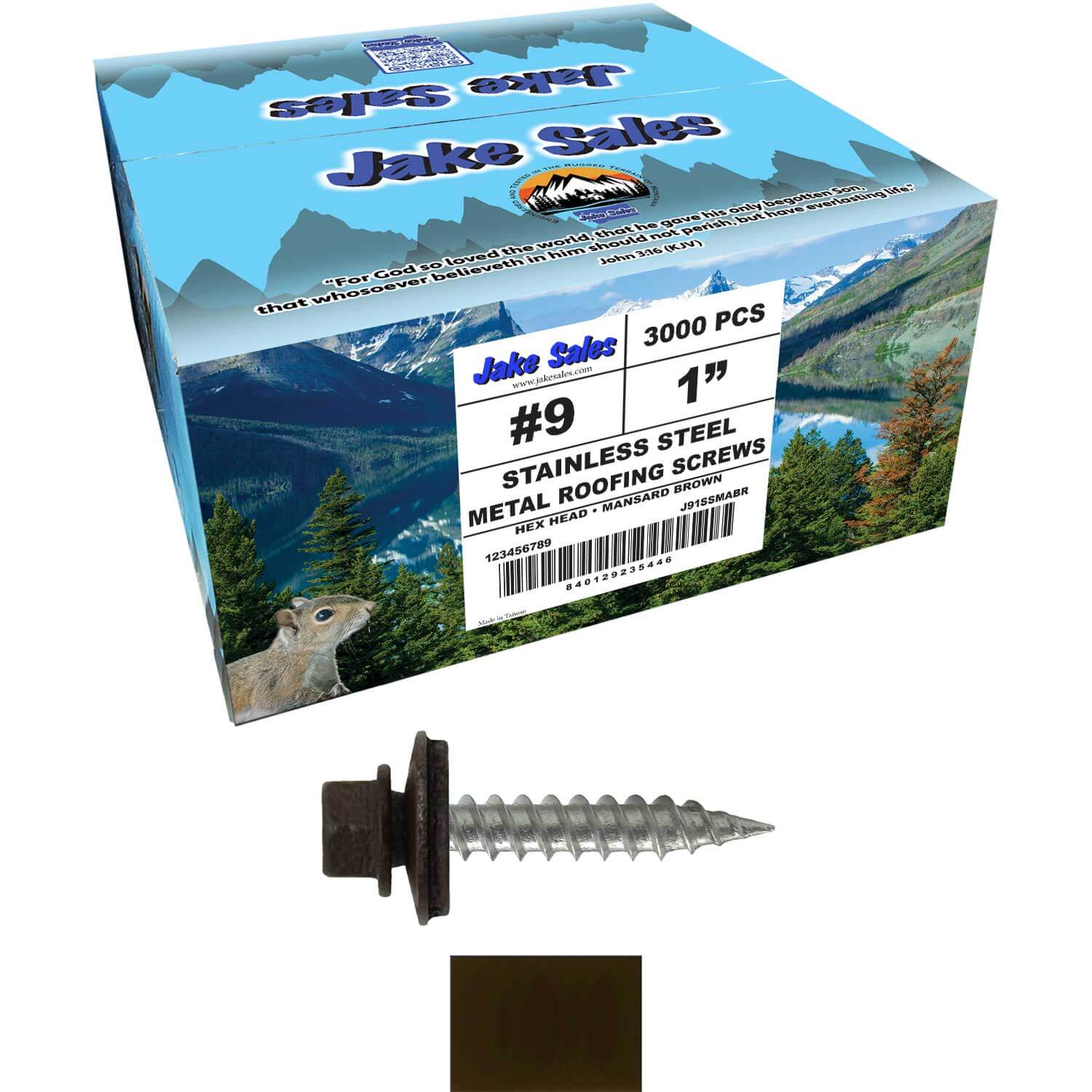 #9 x 1" Stainless Steel Metal Roofing Screws - Hex Washer Head - Self-Piercing (SP) tip metal to wood siding screws. EPDM washer. Colored head. - Image 97