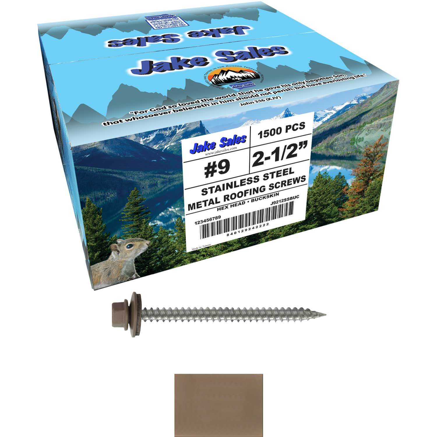 9 x 2-1/2" - Stainless Steel Metal Roofing Screws - Hex Washer Head -  Self starting metal to wood siding screws. EPDM washer. Colored head. - Image 61