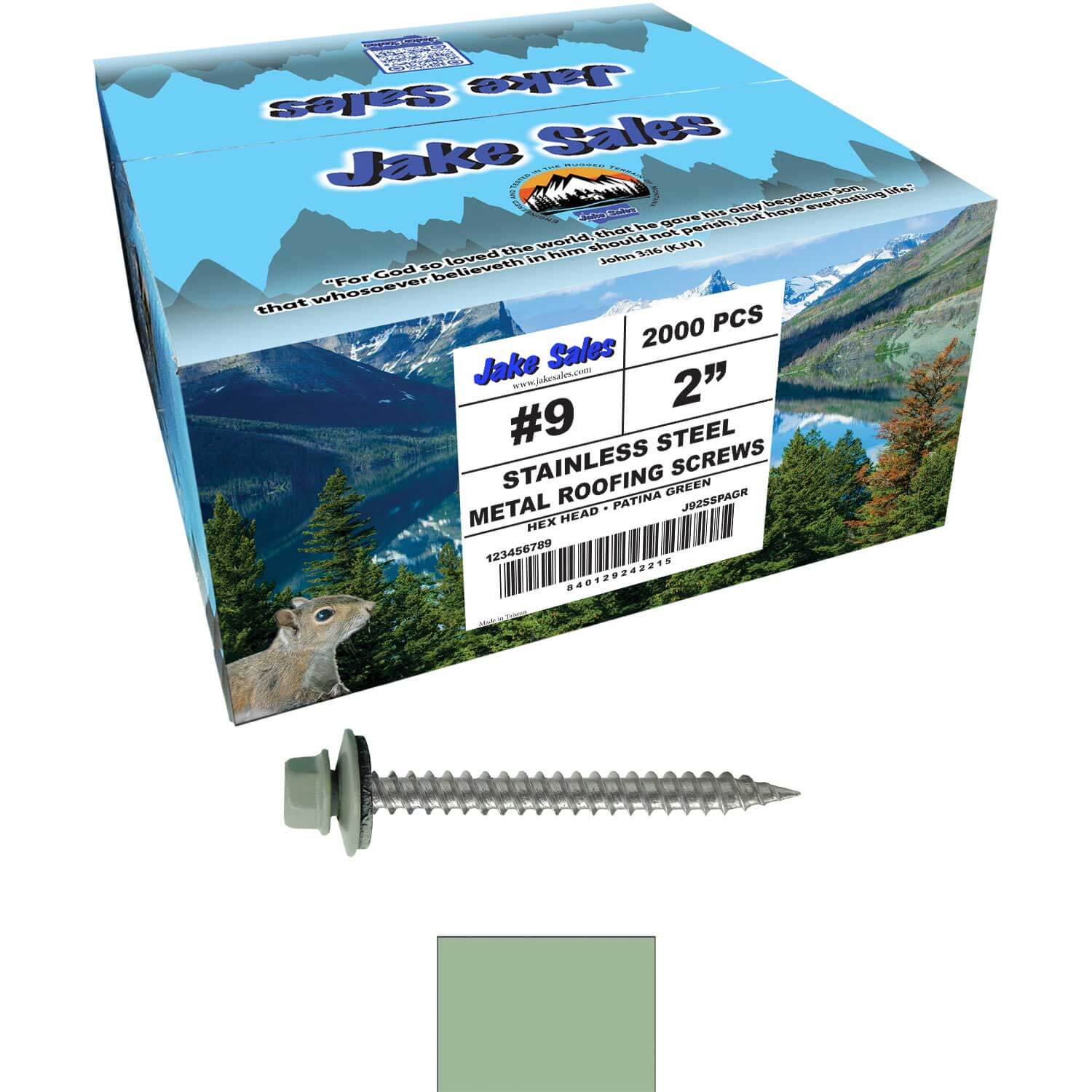 #9 x 2" Stainless Steel Metal Roofing Screws - Hex Washer Head - Self-Piercing (SP) tip metal to wood. EPDM washer. Colored head. - Image 110