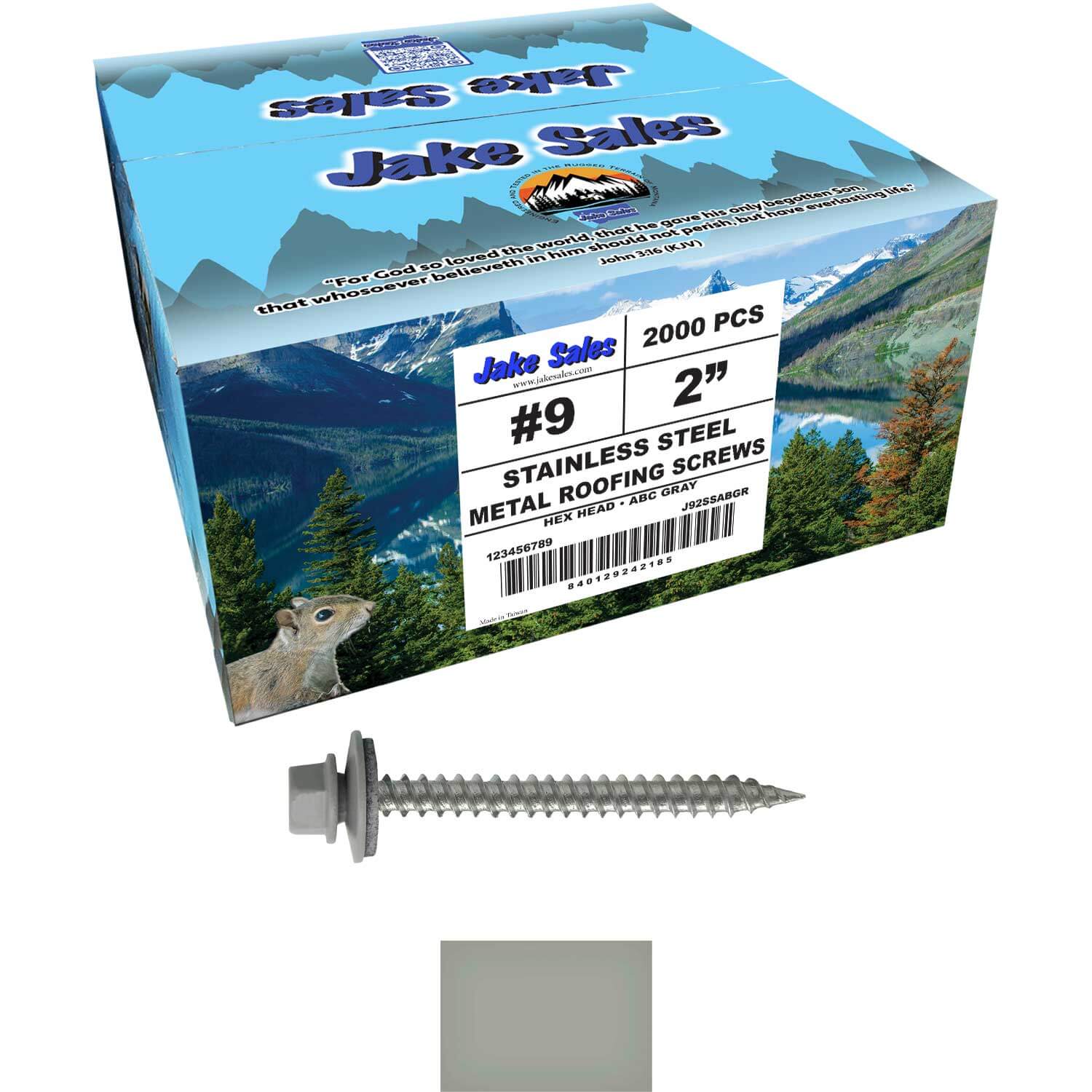 #9 x 2" Stainless Steel Metal Roofing Screws - Hex Washer Head - Self-Piercing (SP) tip metal to wood. EPDM washer. Colored head. - Image 45