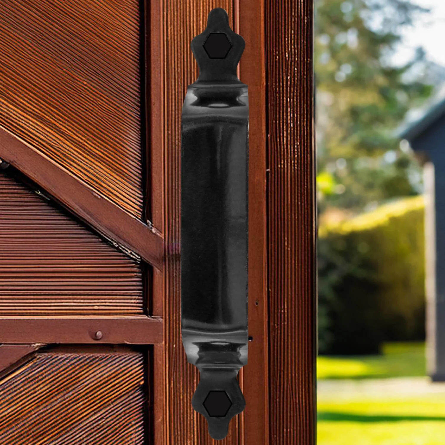 Black 6" Decorative Pressed Steel Gate Handle With 7/16" Hex Head Mounting Screws - Image 4