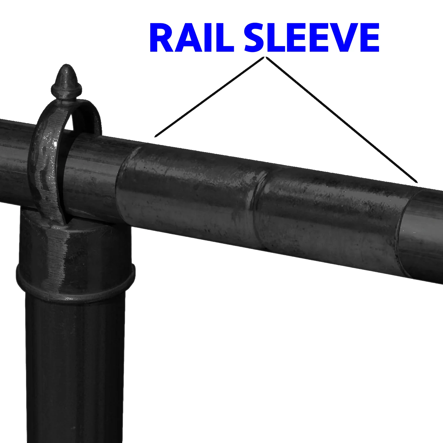 Black Top Rail Sleeve fits Over top rail to join together another top rail of equal diameter. Top Rail Sleeves can also be called a chain link fence Top Rail Connector or Top Rail Adapter - Image 2
