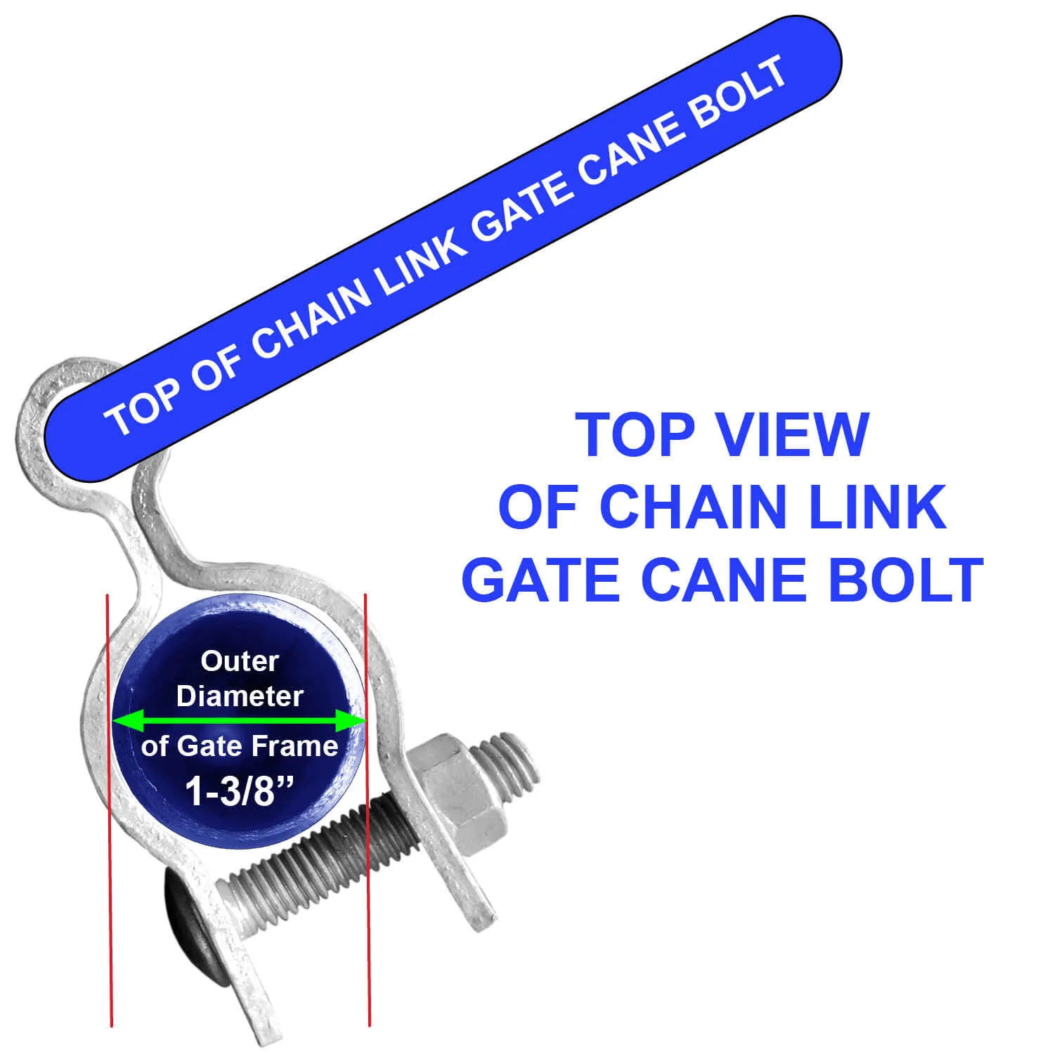 Chain Link Gate Cane Bolt (Single or Double Gate) 1-3/8" X 36" - Image 5