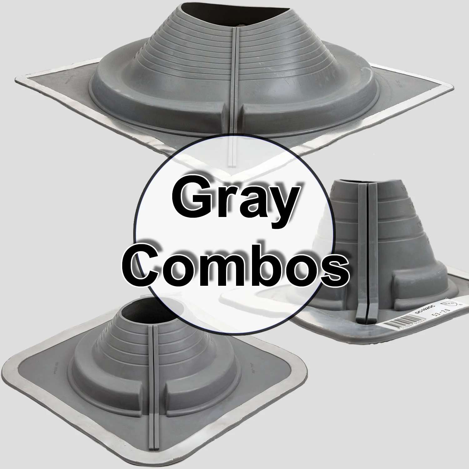 GRAY DEKTITE SQUARE BASE COMBO PIPE FLASHING BOOT:  EPDM Square Base Flexible Pipe Flashing Dektite