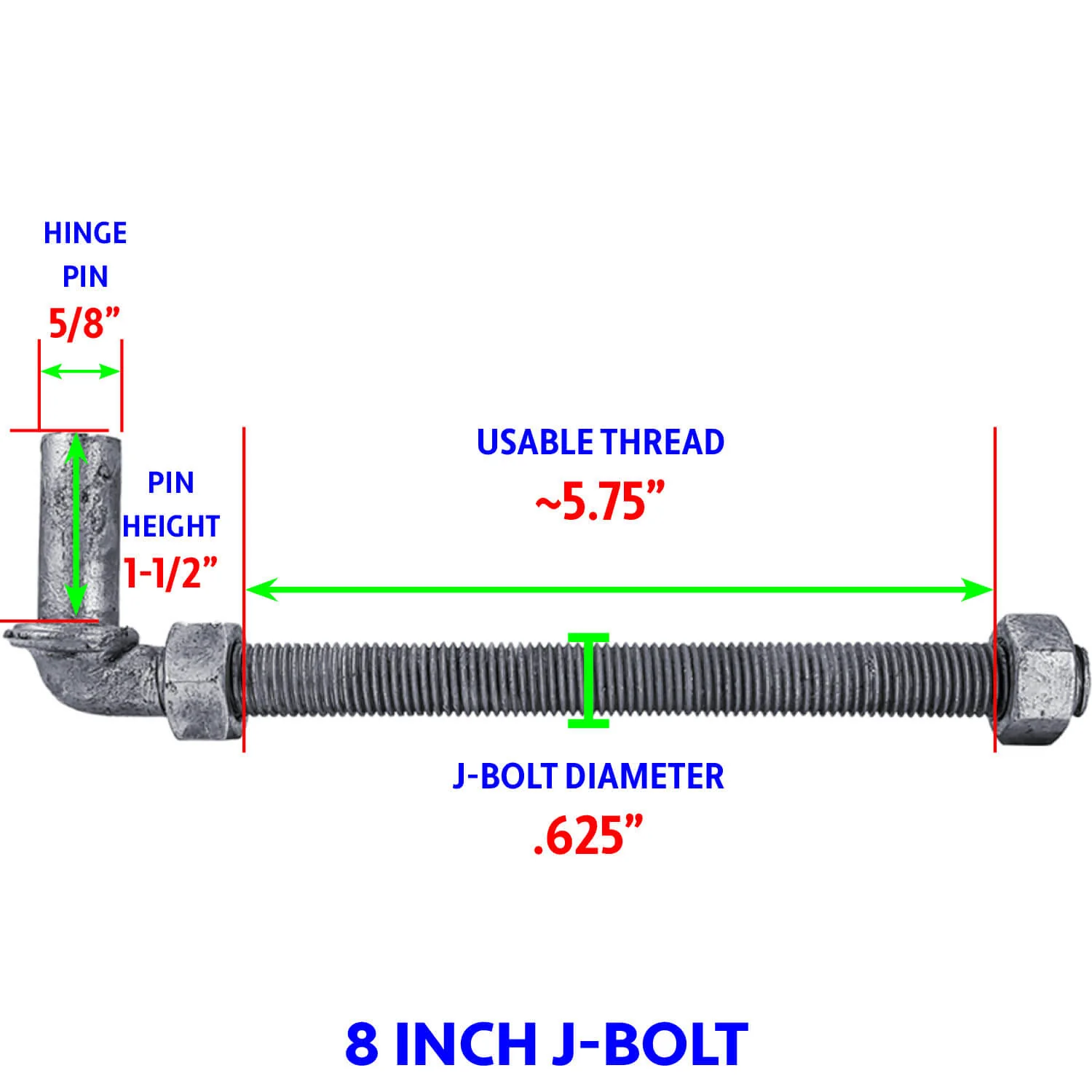 J-Bolt Post Hinge - Hinge Bolts Thru the Post Includes Nuts - J-Bolt Hinge has 5/8" Male Pin - Fence Bolt Though Post Hinge - Image 5