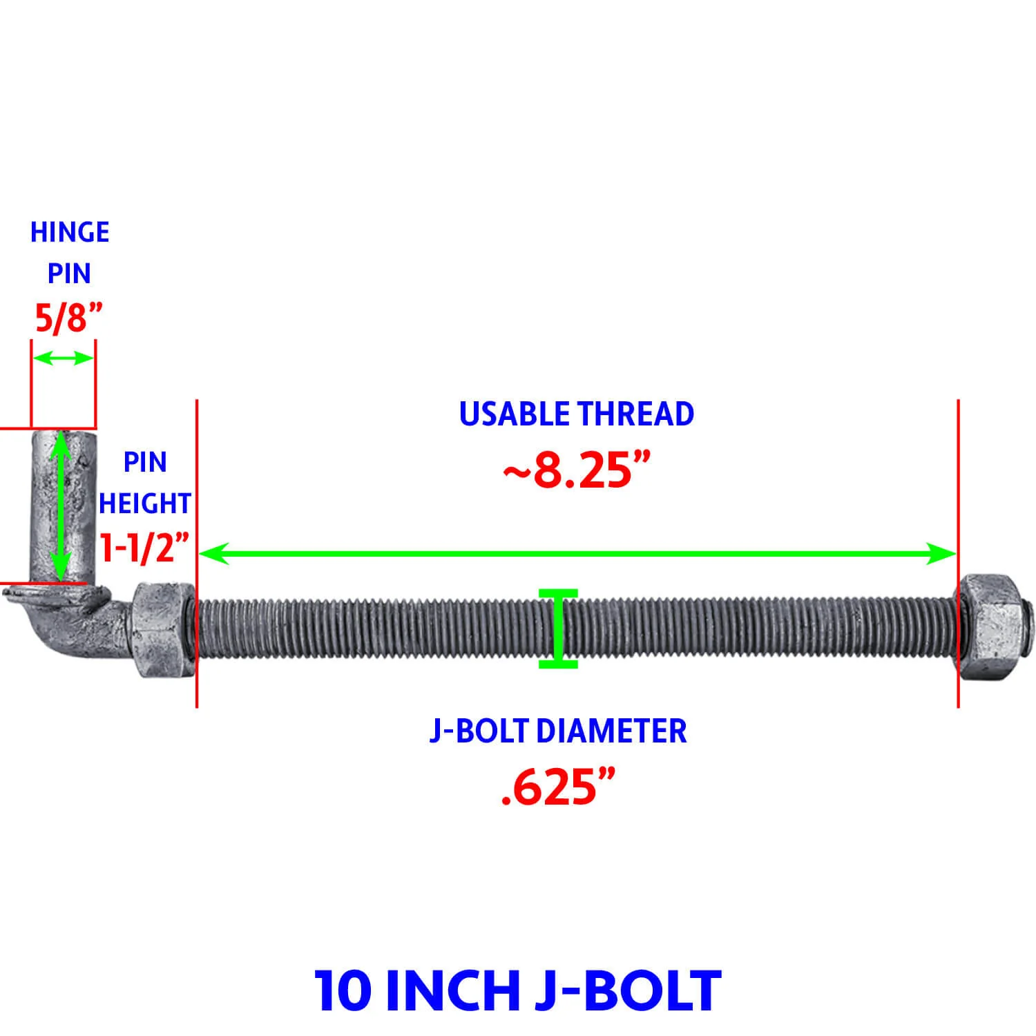 J-Bolt Post Hinge - Hinge Bolts Thru the Post Includes Nuts - J-Bolt Hinge has 5/8" Male Pin - Fence Bolt Though Post Hinge - Image 6