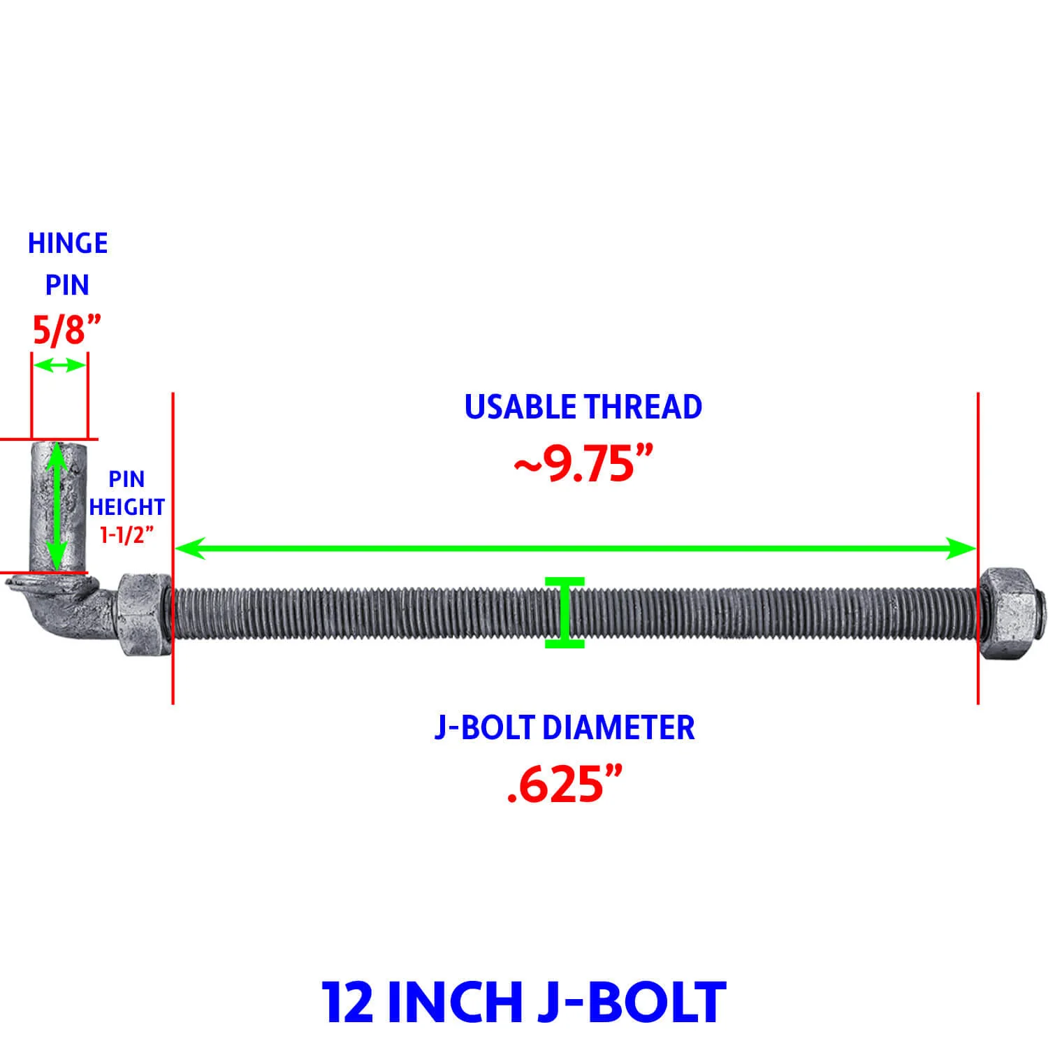 J-Bolt Post Hinge - Hinge Bolts Thru the Post Includes Nuts - J-Bolt Hinge has 5/8" Male Pin - Fence Bolt Though Post Hinge - Image 7