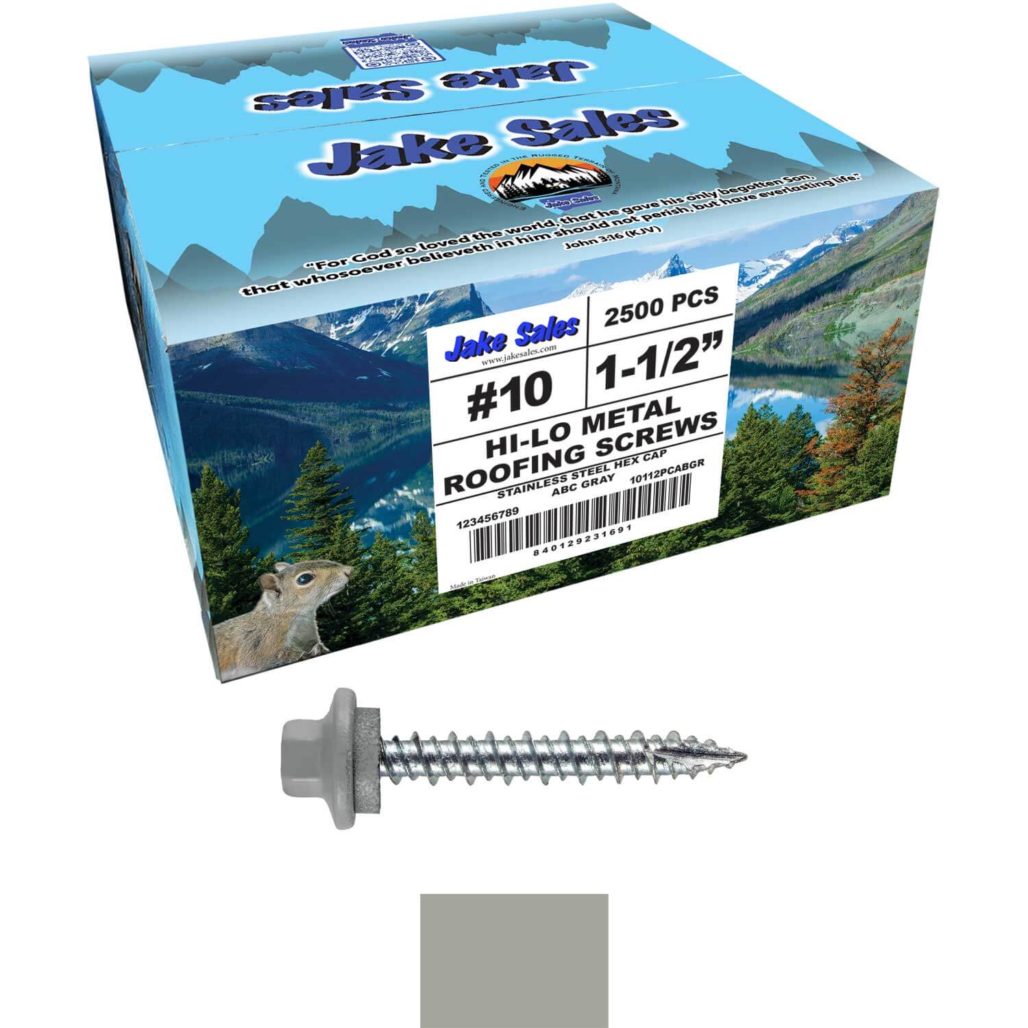 10 x 1-1/2" - STAINLESS HEX / ZINC Sheet Metal Roof Screw. Self starting metal to wood siding screws. EPDM washer. Colored head. - Image 118