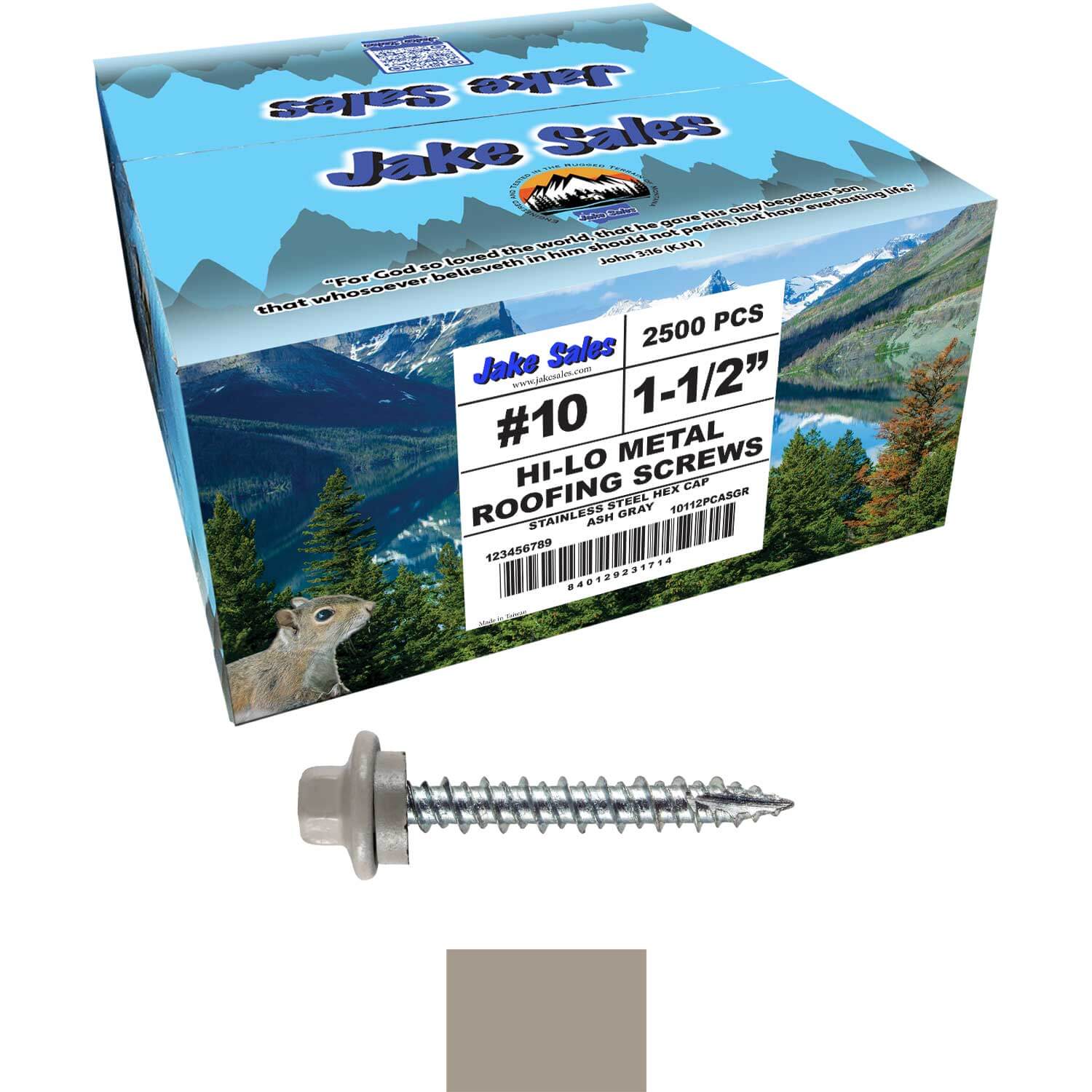10 x 1-1/2" - STAINLESS HEX / ZINC Sheet Metal Roof Screw. Self starting metal to wood siding screws. EPDM washer. Colored head. - Image 122