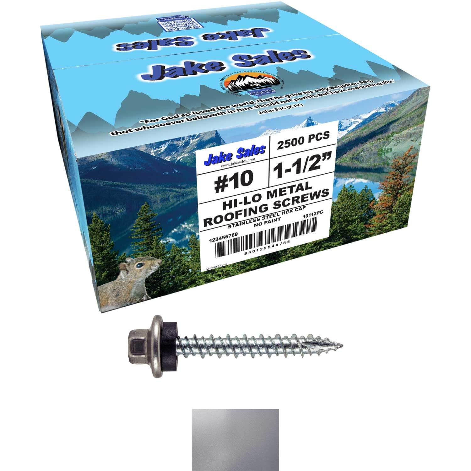 10 x 1-1/2" - STAINLESS HEX / ZINC Sheet Metal Roof Screw. Self starting metal to wood siding screws. EPDM washer. Colored head. - Image 45