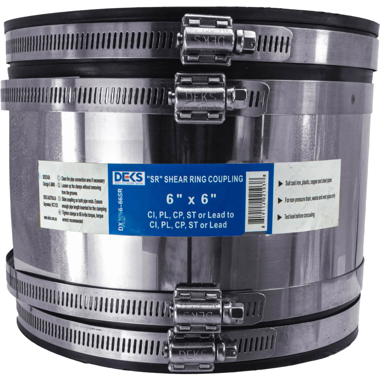 Stainless Steel Non-Shear with Gear Bands Coupler - Flexible With Shear Ring - Clay, Plastic, Copper, Steel or Lead to Clay, Plastic, Copper, Steel or Lead - Image 25