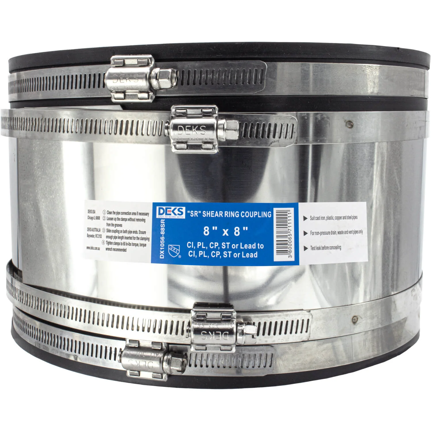 Stainless Steel Non-Shear with Gear Bands Coupler - Flexible With Shear Ring - Clay, Plastic, Copper, Steel or Lead to Clay, Plastic, Copper, Steel or Lead - Image 33