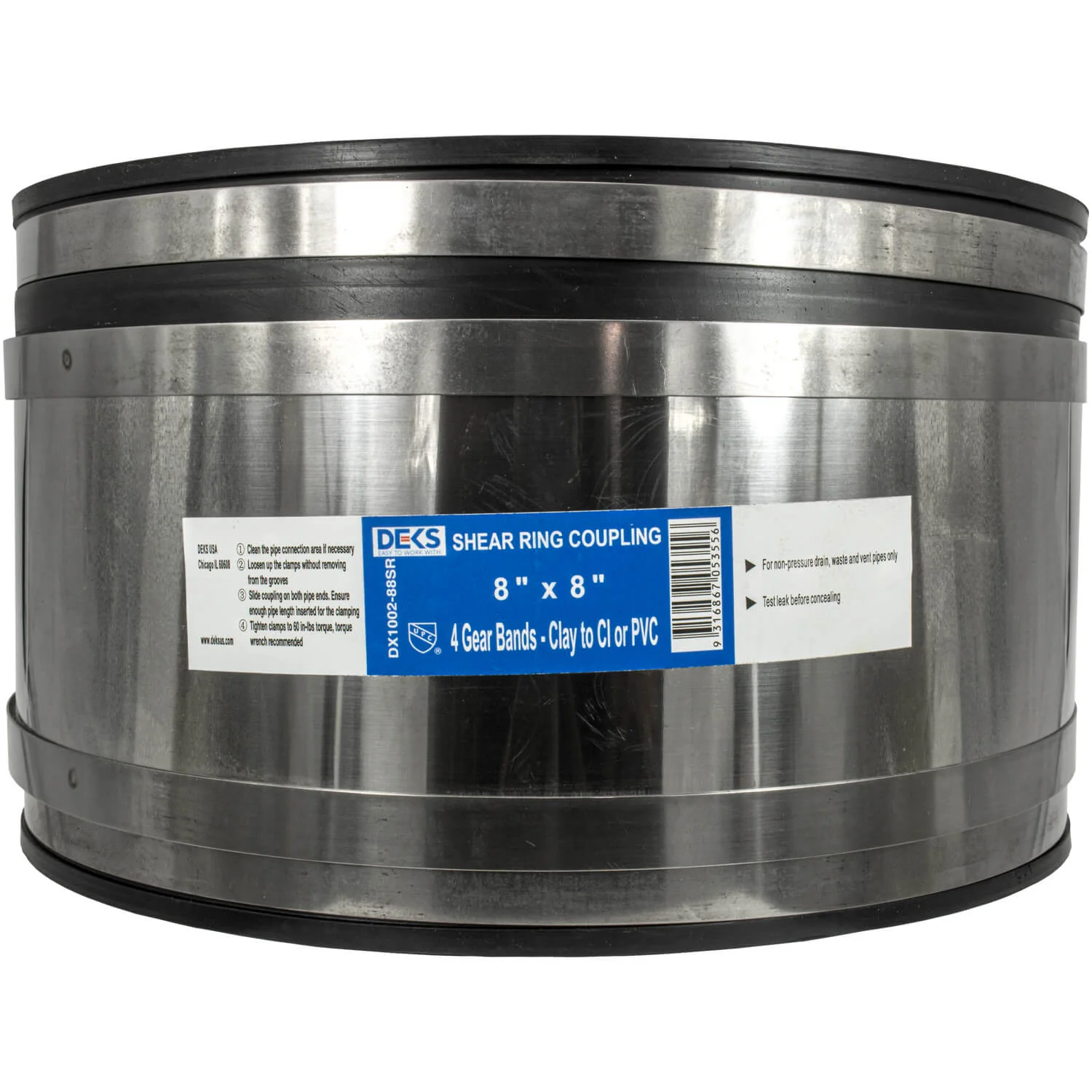 Stainless Steel Non-Shear with Gear Bands Coupler - Flexible With Shear Ring - Clay, Plastic, Copper, Steel or Lead to Clay, Plastic, Copper, Steel or Lead - Image 9