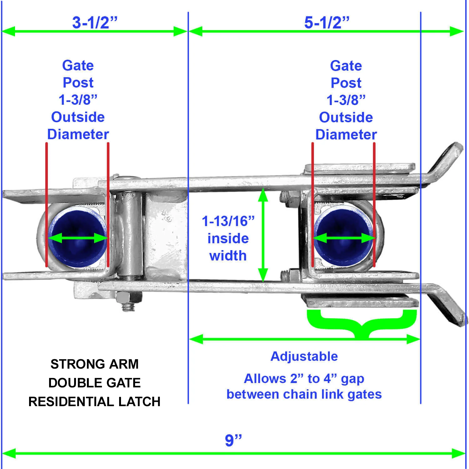 Strong Arm Double Gate Latch - GALVANIZED - Latches Two Gates Together without the Need of a Drop Rod - Image 3